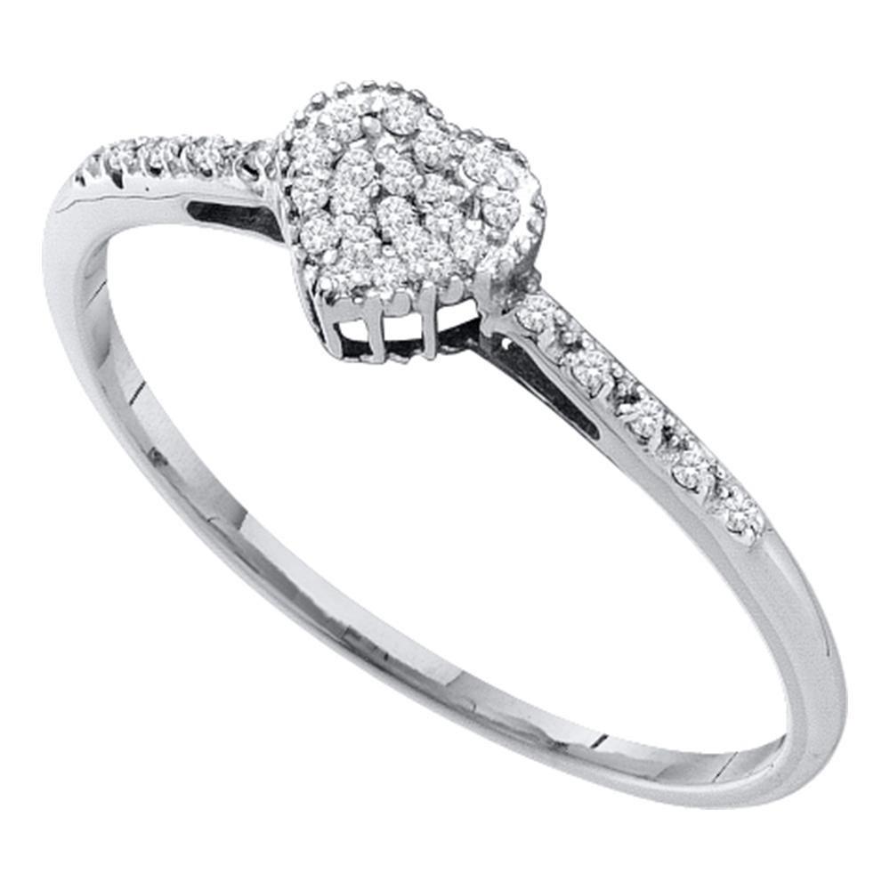 GND Diamond Heart Ring 14kt White Gold Womens Round Diamond Slender Heart Ring 1/20 Cttw