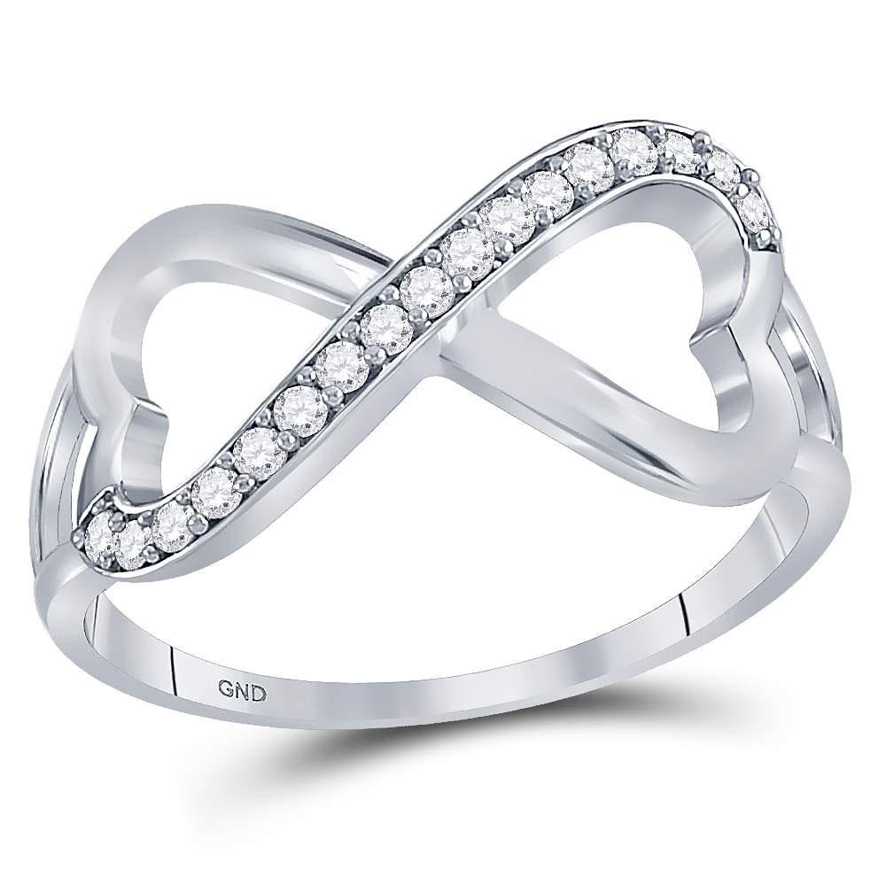 GND Diamond Heart Ring Sterling Silver White Diamond Infinity-weave Heart Womens Band Ring 1/6 Cttw