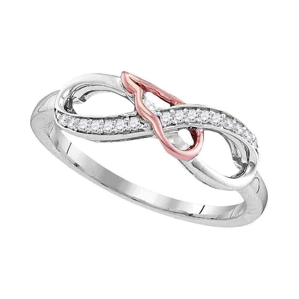 GND Diamond Heart Ring Sterling Silver Womens Round Diamond 2-tone Infinity Band Ring 1/10 Cttw