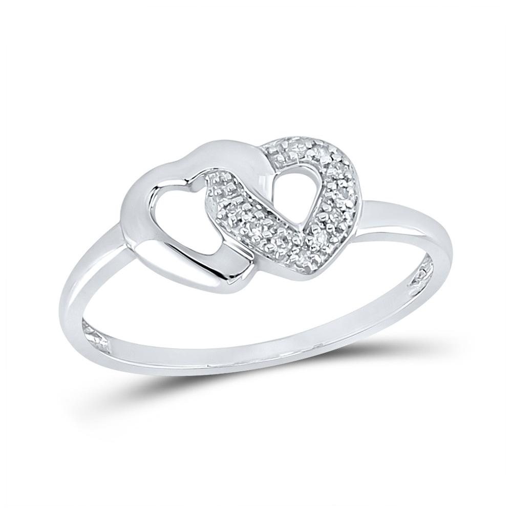 GND Diamond Heart Ring Sterling Silver Womens Round Diamond Double Linked Heart Ring 1/20 Cttw