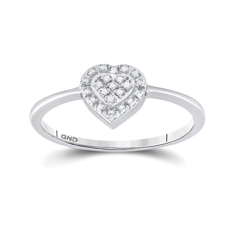 GND Diamond Heart Ring Sterling Silver Womens Round Diamond Heart Ring .03 Cttw