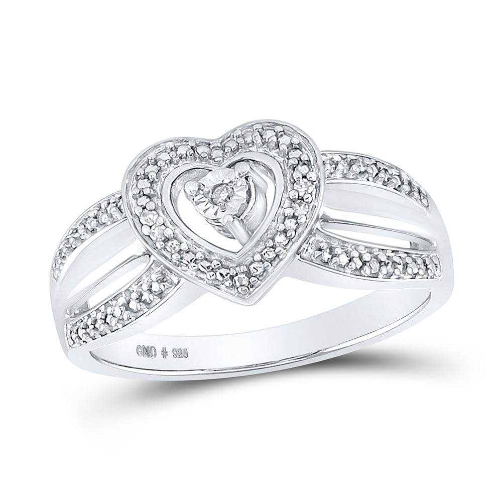 GND Diamond Heart Ring Sterling Silver Womens Round Diamond Heart Ring .03 Cttw