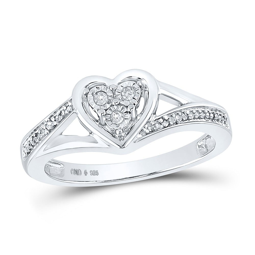 GND Diamond Heart Ring Sterling Silver Womens Round Diamond Heart Ring 1/20 Cttw