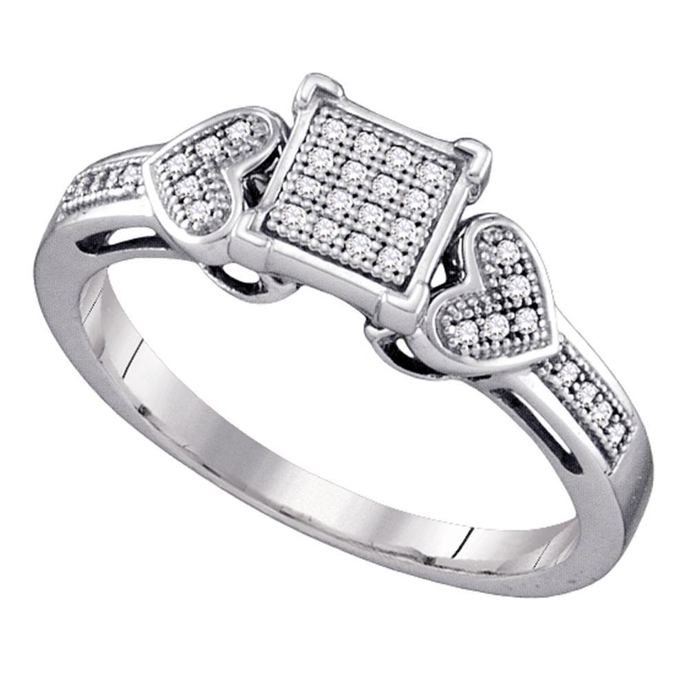 GND Diamond Heart Ring Sterling Silver Womens Round Diamond Square Cluster Heart Ring 1/10 Cttw