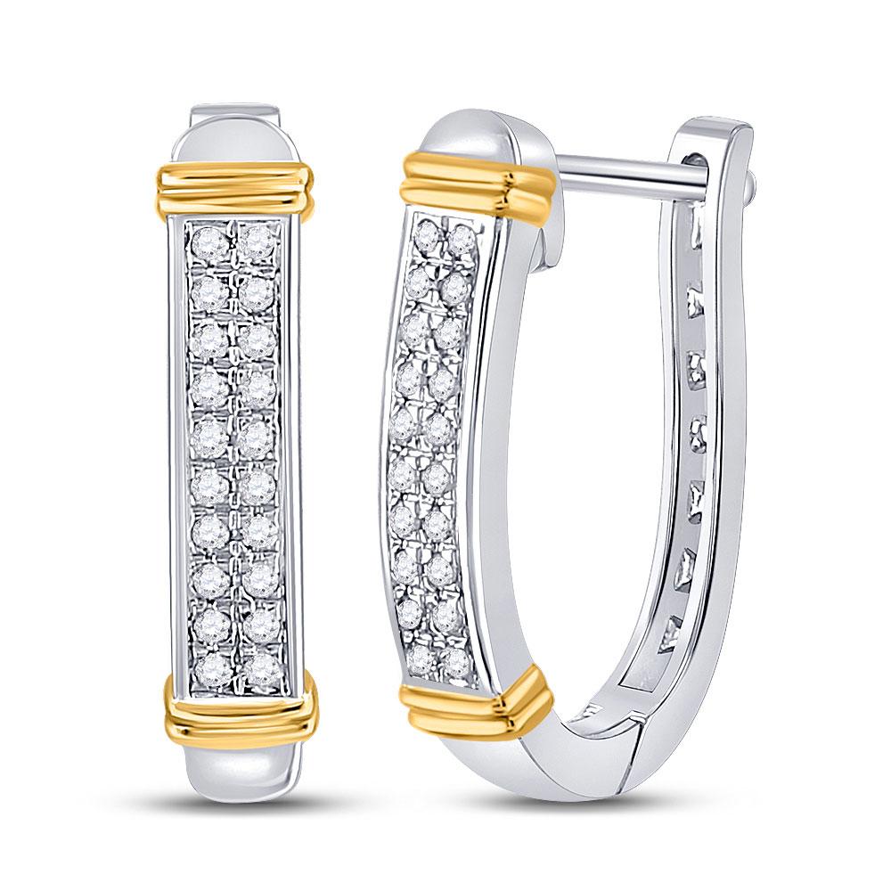 GND Diamond Hoop Earring 10kt Two-tone Gold Womens Round Diamond Oblong Hoop Earrings 1/6 Cttw