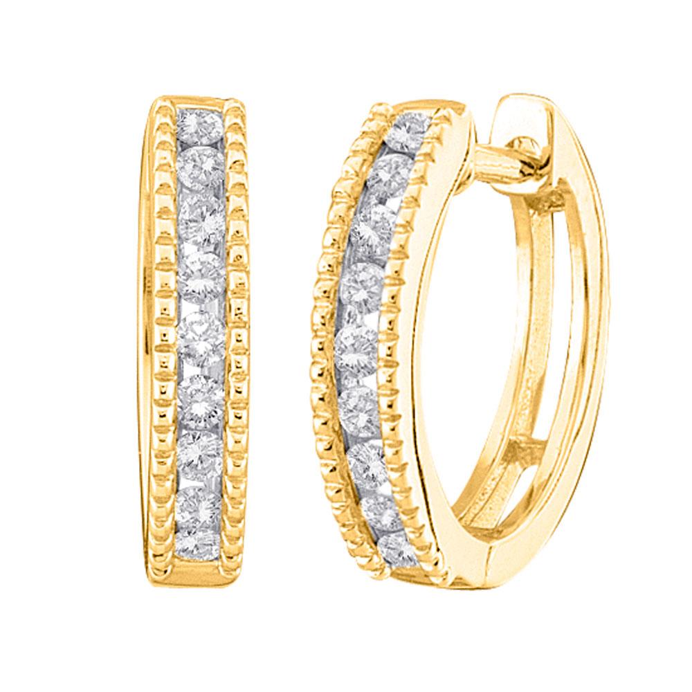 GND Diamond Hoop Earring 10kt Yellow Gold Womens Round Diamond Milgrain Hoop Earrings 1/4 Cttw
