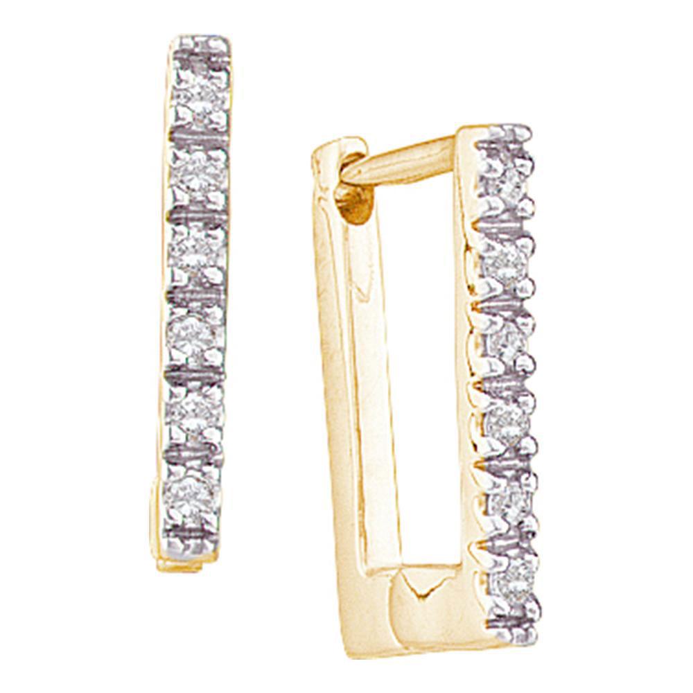 GND Diamond Hoop Earring 10kt Yellow Gold Womens Round Diamond Rectangle Notched-post Hoop Earrings 1/20 Cttw