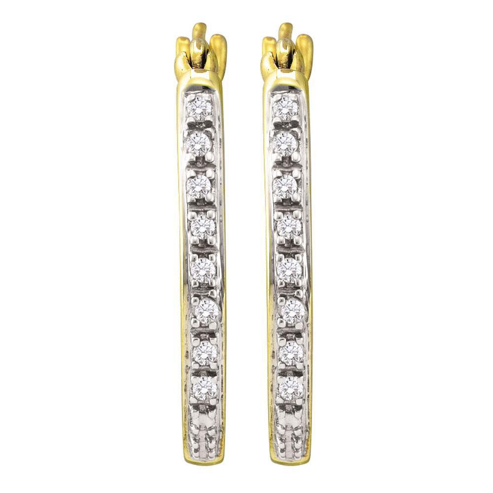 GND Diamond Hoop Earring 10kt Yellow Gold Womens Round Diamond Slender Single Row Hoop Earrings 1/8 Cttw