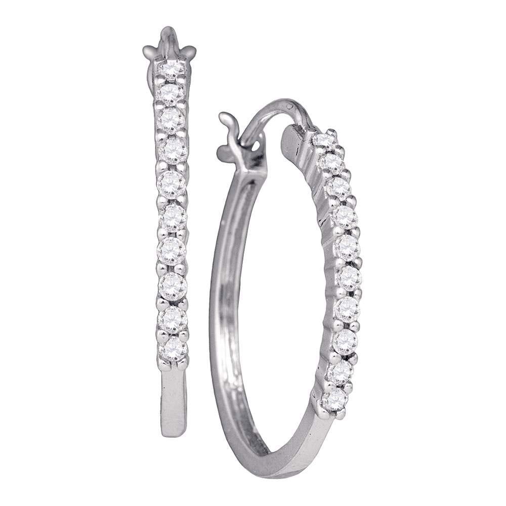 GND Diamond Hoop Earring 14kt White Gold Womens Round Diamond Slender Snap-down Hoop Earrings 1/4 Cttw
