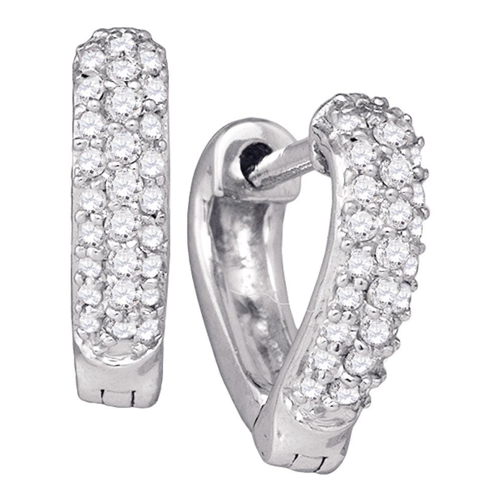 GND Diamond Huggie Earring 10kt White Gold Womens Round Pave-set Diamond Heart Huggie Hoop Earrings 1/5 Cttw