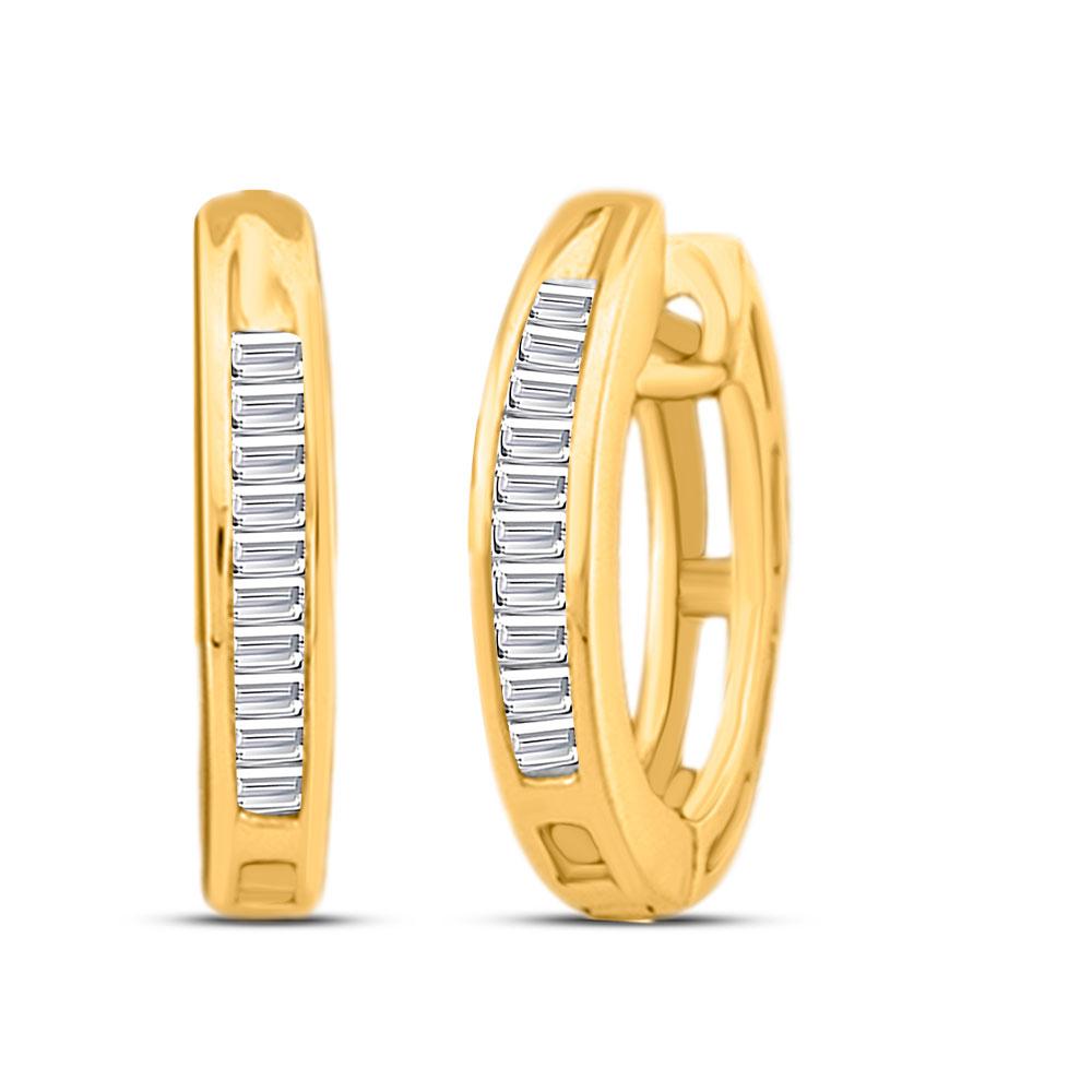 GND Diamond Huggie Earring 10kt Yellow Gold Womens Baguette Diamond Huggie Hoop Earrings 1/6 Cttw