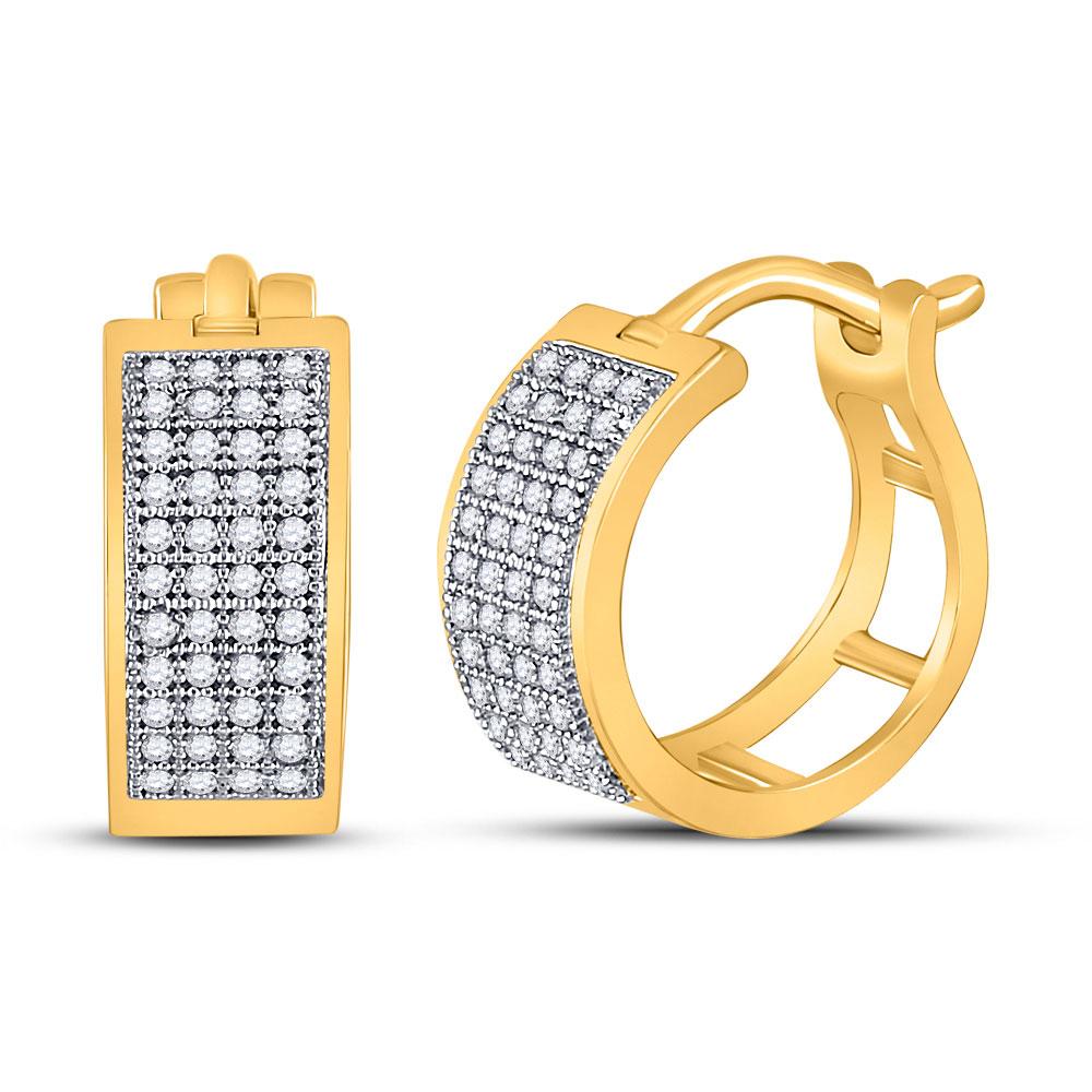GND Diamond Huggie Earring 10kt Yellow Gold Womens Round Diamond Huggie Earrings 1/4 Cttw