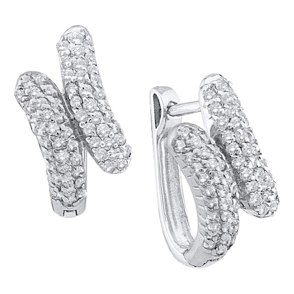 GND Diamond Huggie Earring 14kt White Gold Womens Round Diamond Bypass Huggie Hoop Earrings 1/2 Cttw
