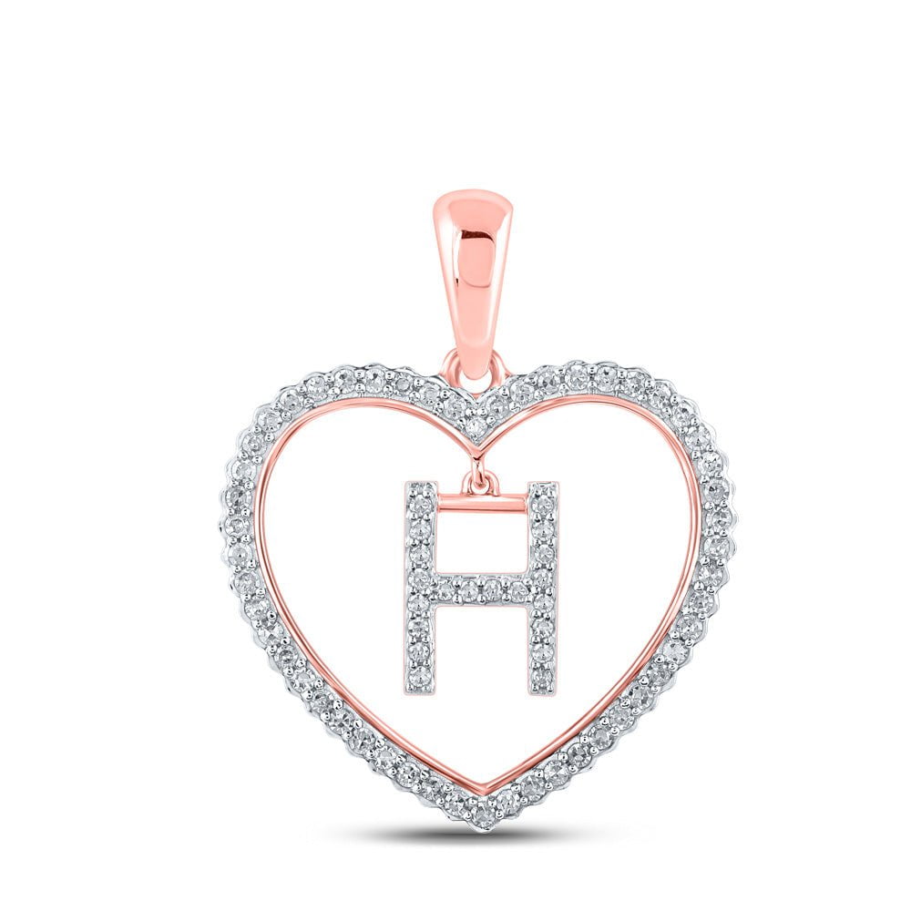 GND Diamond Initial & Letter Pendant 10kt Rose Gold Womens Round Diamond Heart H Letter Pendant 1/4 Cttw
