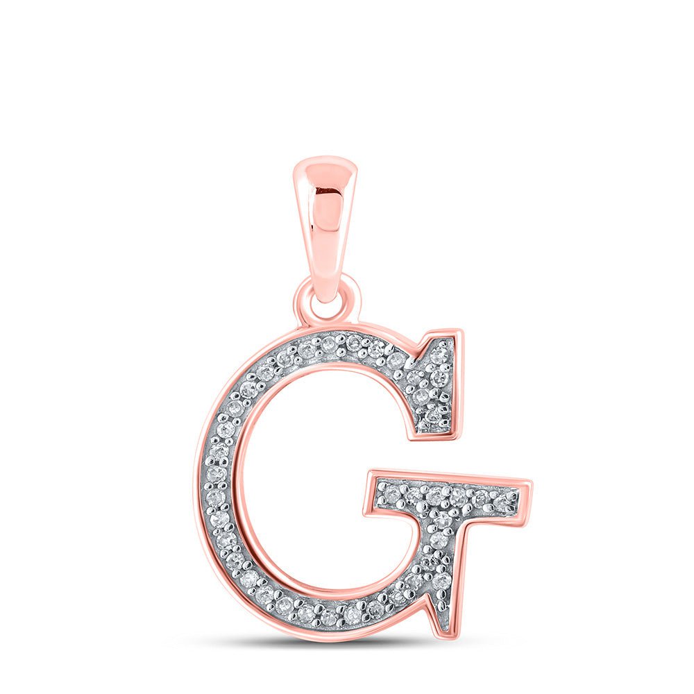 GND Diamond Initial & Letter Pendant 10kt Rose Gold Womens Round Diamond Initial G Letter Pendant 1/12 Cttw