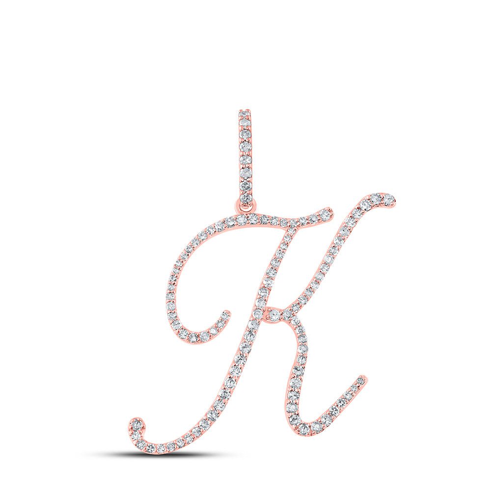 GND Diamond Initial & Letter Pendant 10kt Rose Gold Womens Round Diamond K Initial Letter Pendant 1/2 Cttw