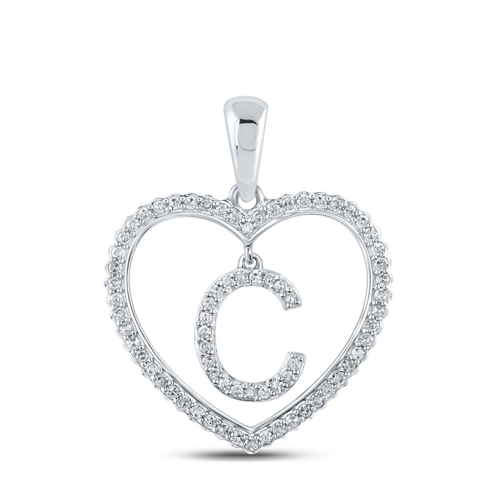 GND Diamond Initial & Letter Pendant 10kt White Gold Womens Round Diamond Heart C Letter Pendant 1/4 Cttw