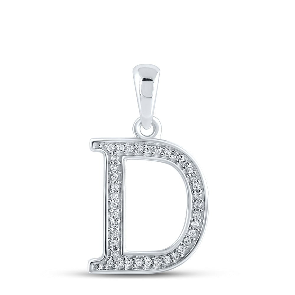 GND Diamond Initial & Letter Pendant 10kt White Gold Womens Round Diamond Initial D Letter Pendant 1/12 Cttw