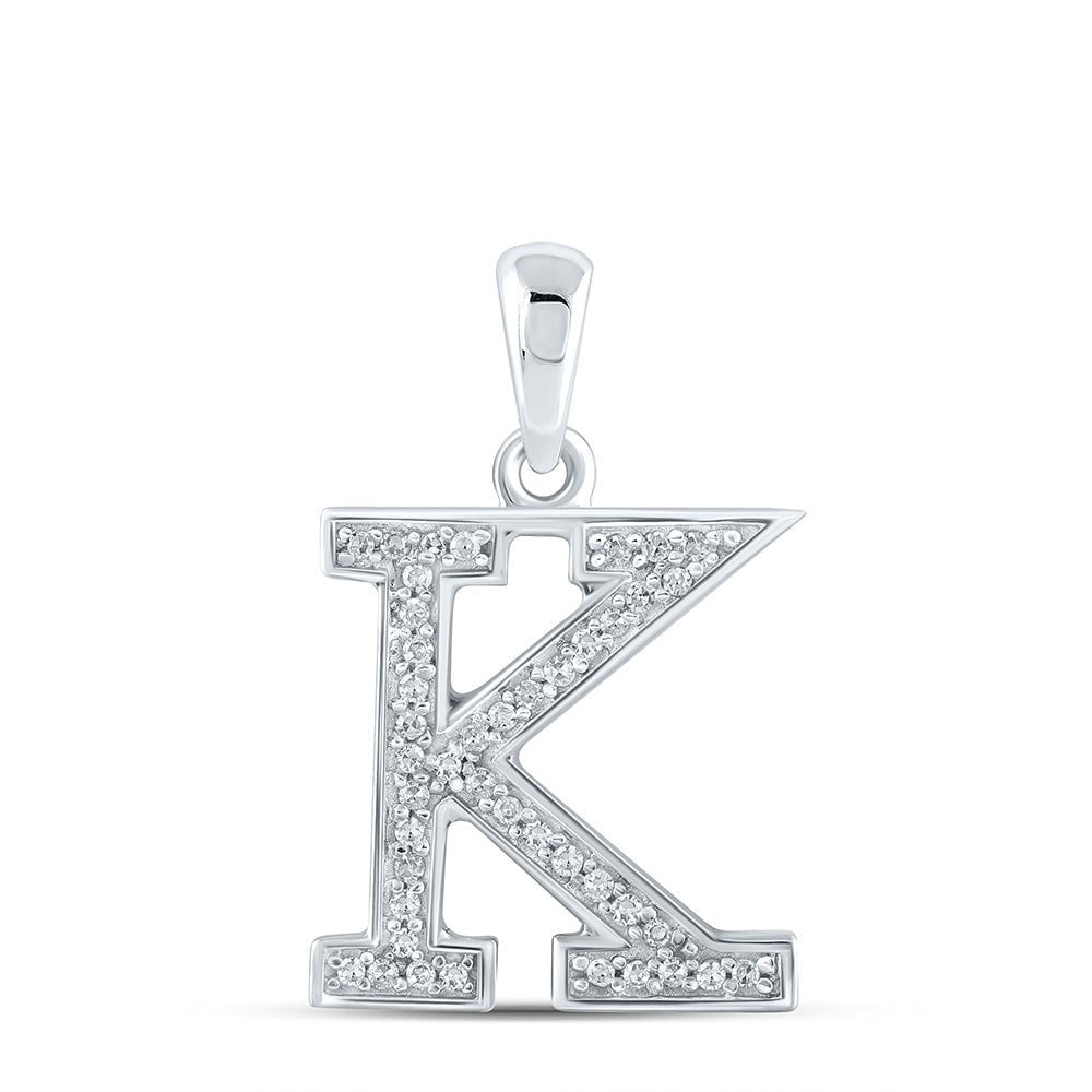 GND Diamond Initial & Letter Pendant 10kt White Gold Womens Round Diamond Initial K Letter Pendant 1/12 Cttw