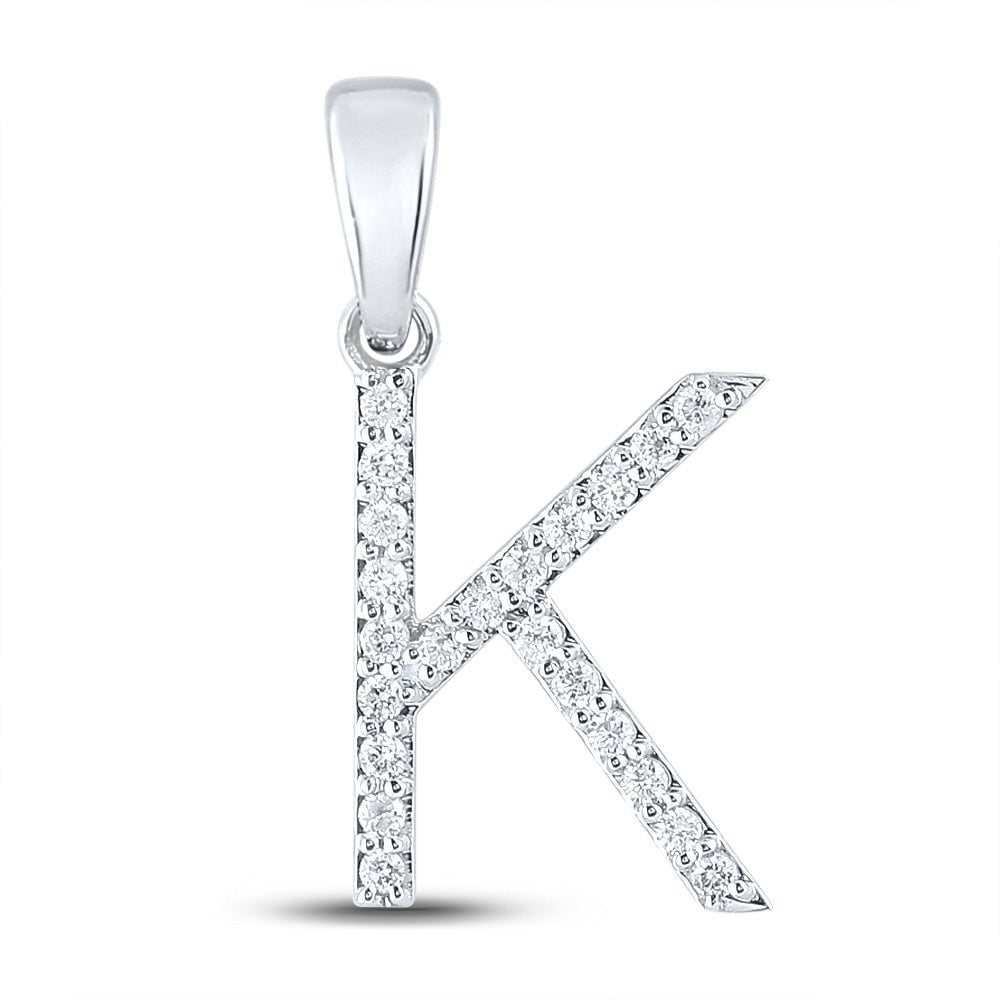 GND Diamond Initial & Letter Pendant 10kt White Gold Womens Round Diamond Initial K Letter Pendant 1/6 Cttw