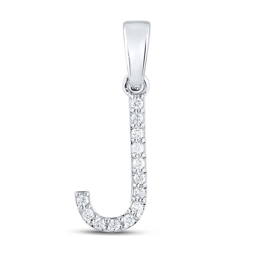 GND Diamond Initial & Letter Pendant 10kt White Gold Womens Round Diamond J Initial Letter Pendant 1/10 Cttw