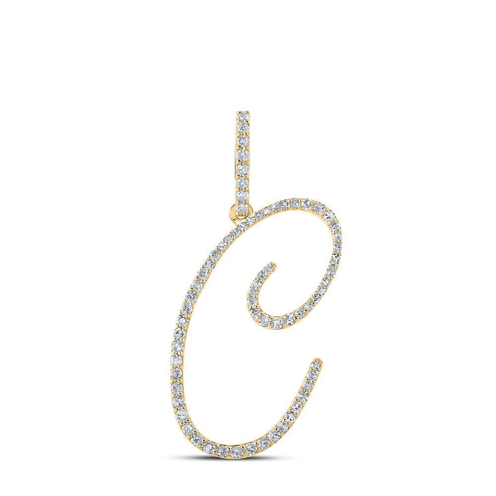 GND Diamond Initial & Letter Pendant 10kt Yellow Gold Womens Round Diamond C Initial Letter Pendant 3/8 Cttw