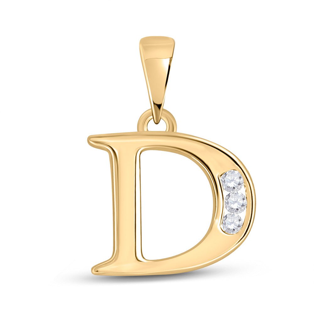 GND Diamond Initial & Letter Pendant 10kt Yellow Gold Womens Round Diamond D Initial Letter Pendant 1/20 Cttw
