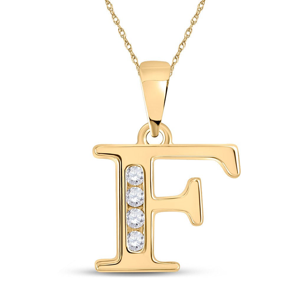 GND Diamond Initial & Letter Pendant 10kt Yellow Gold Womens Round Diamond F Initial Letter Pendant 1/20 Cttw