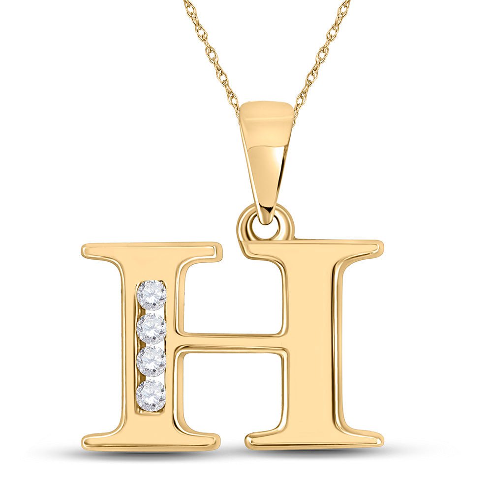 GND Diamond Initial & Letter Pendant 10kt Yellow Gold Womens Round Diamond H Initial Letter Pendant 1/20 Cttw