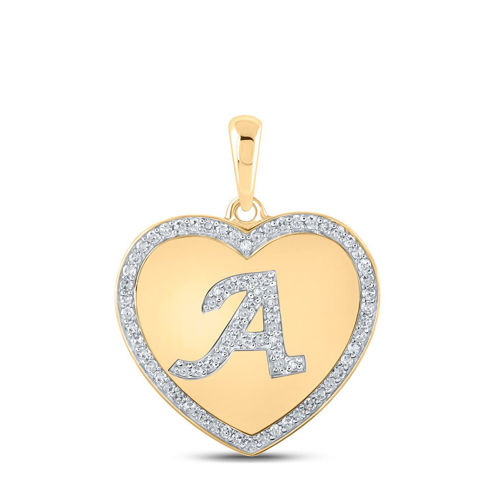 GND Diamond Initial & Letter Pendant 10kt Yellow Gold Womens Round Diamond Heart A Heart Pendant 1/4 Cttw