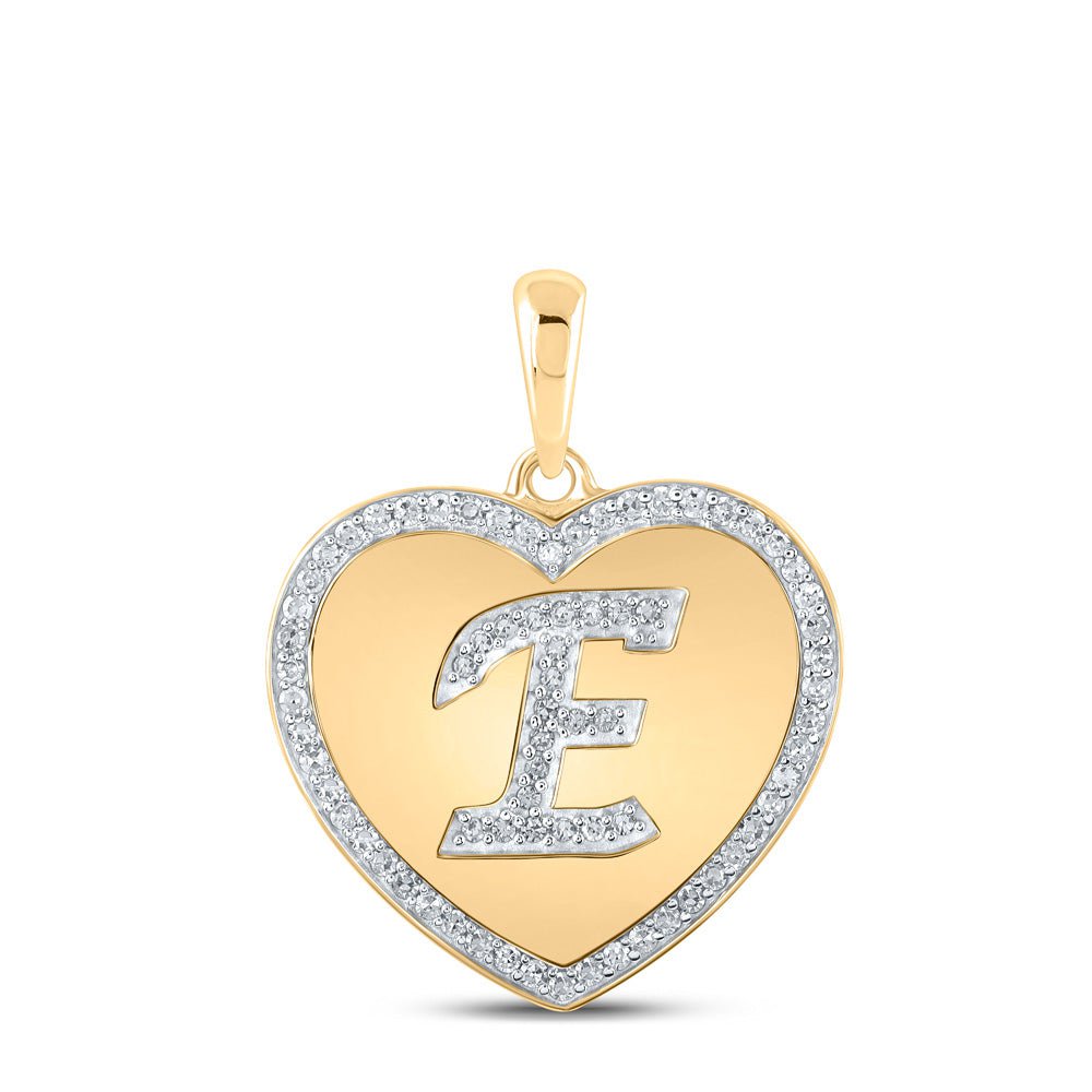 GND Diamond Initial & Letter Pendant 10kt Yellow Gold Womens Round Diamond Heart E Letter Pendant 1/4 Cttw