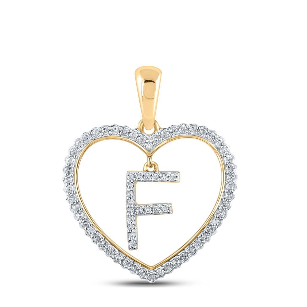 GND Diamond Initial & Letter Pendant 10kt Yellow Gold Womens Round Diamond Heart F Letter Pendant 1/4 Cttw