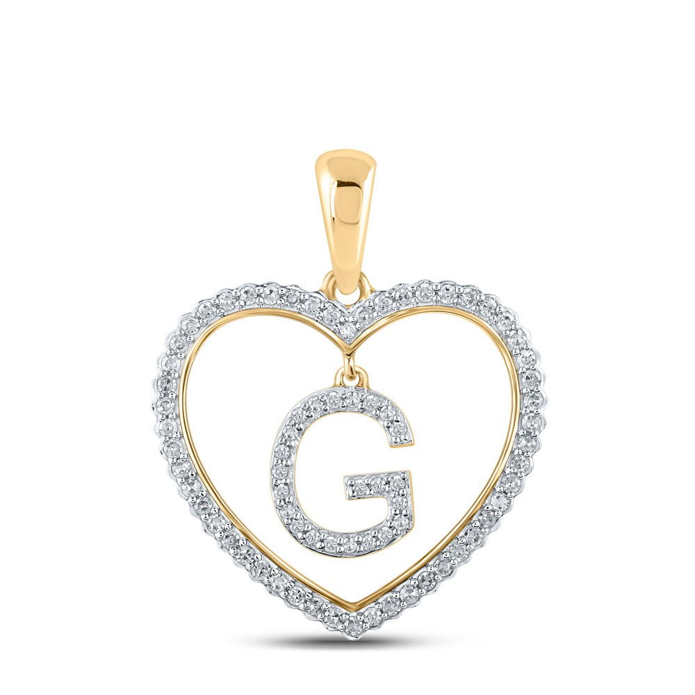 GND Diamond Initial & Letter Pendant 10kt Yellow Gold Womens Round Diamond Heart G Letter Pendant 1/4 Cttw