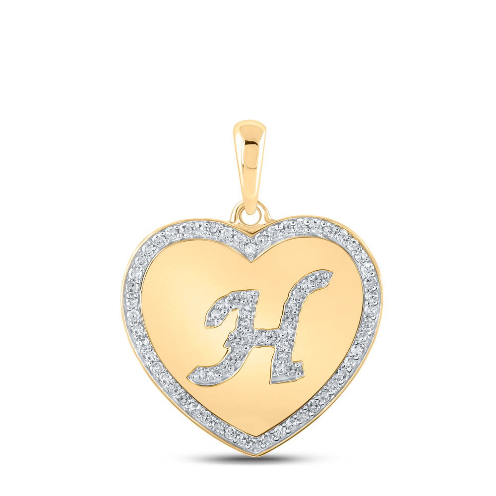 GND Diamond Initial & Letter Pendant 10kt Yellow Gold Womens Round Diamond Heart H Letter Pendant 1/4 Cttw