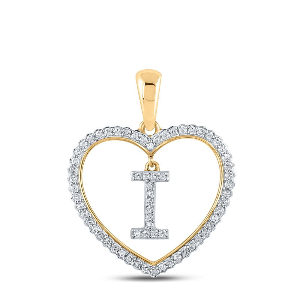GND Diamond Initial & Letter Pendant 10kt Yellow Gold Womens Round Diamond Heart I Letter Pendant 1/4 Cttw