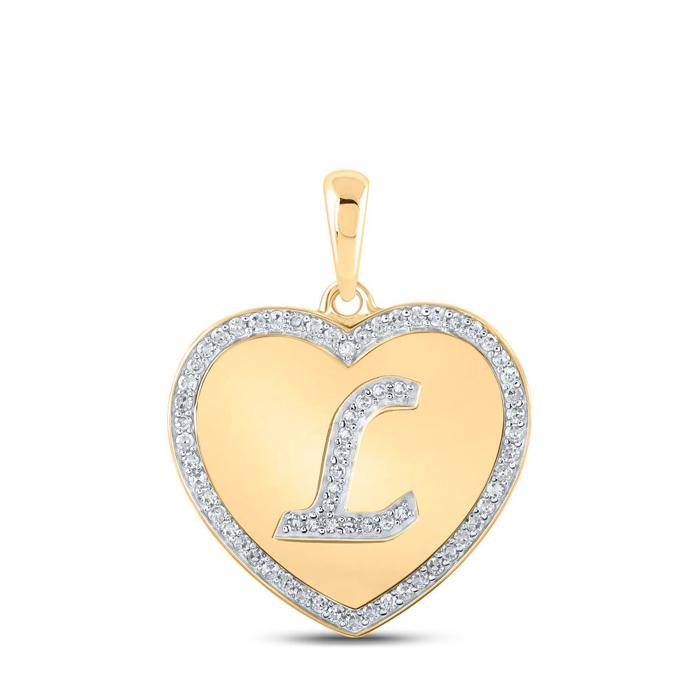 GND Diamond Initial & Letter Pendant 10kt Yellow Gold Womens Round Diamond Heart L Letter Pendant 1/4 Cttw