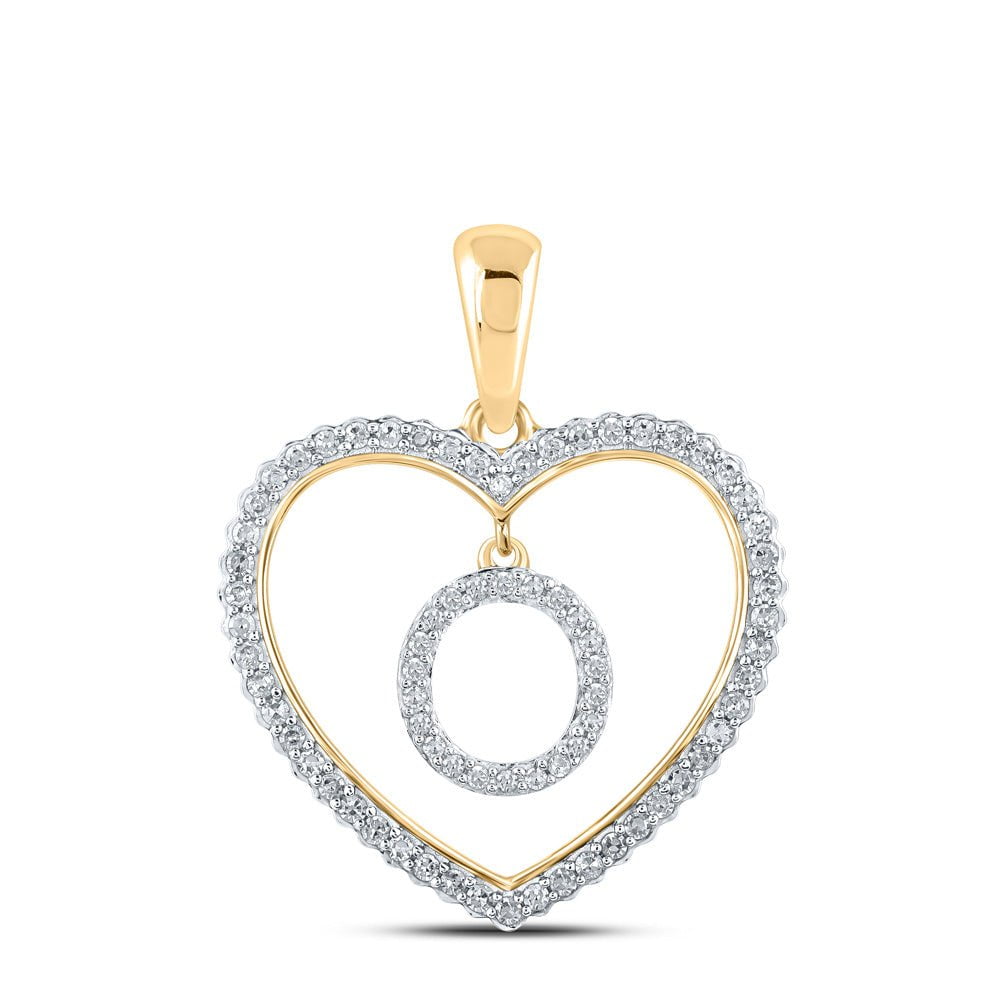 GND Diamond Initial & Letter Pendant 10kt Yellow Gold Womens Round Diamond Heart O Letter Pendant 1/4 Cttw