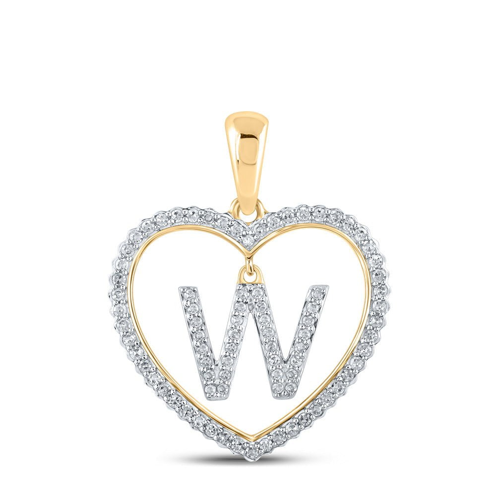 GND Diamond Initial & Letter Pendant 10kt Yellow Gold Womens Round Diamond Heart W Letter Pendant 1/4 Cttw