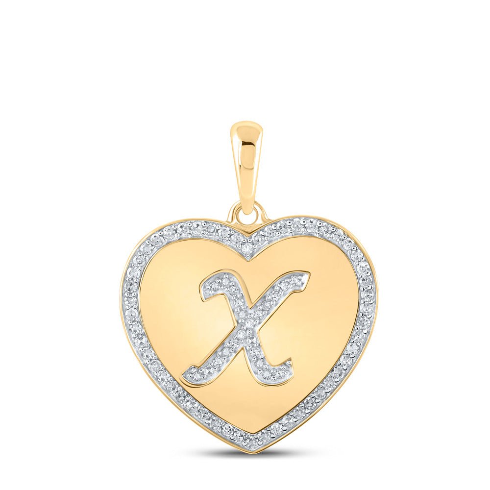 GND Diamond Initial & Letter Pendant 10kt Yellow Gold Womens Round Diamond Heart X Letter Pendant 1/4 Cttw