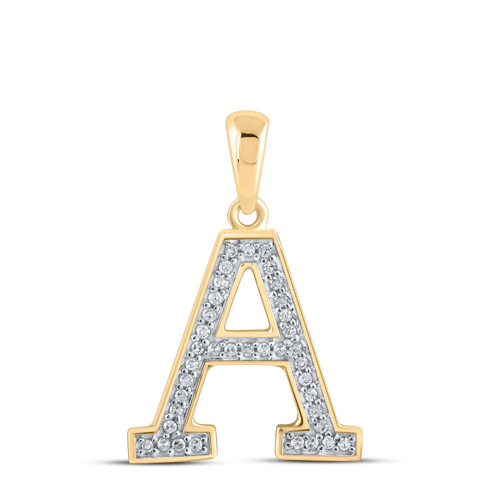 GND Diamond Initial & Letter Pendant 10kt Yellow Gold Womens Round Diamond Initial A Letter Pendant 1/12 Cttw