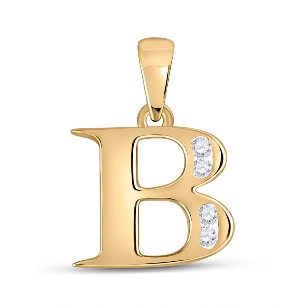 GND Diamond Initial & Letter Pendant 10kt Yellow Gold Womens Round Diamond Initial B Letter Pendant 1/20 Cttw