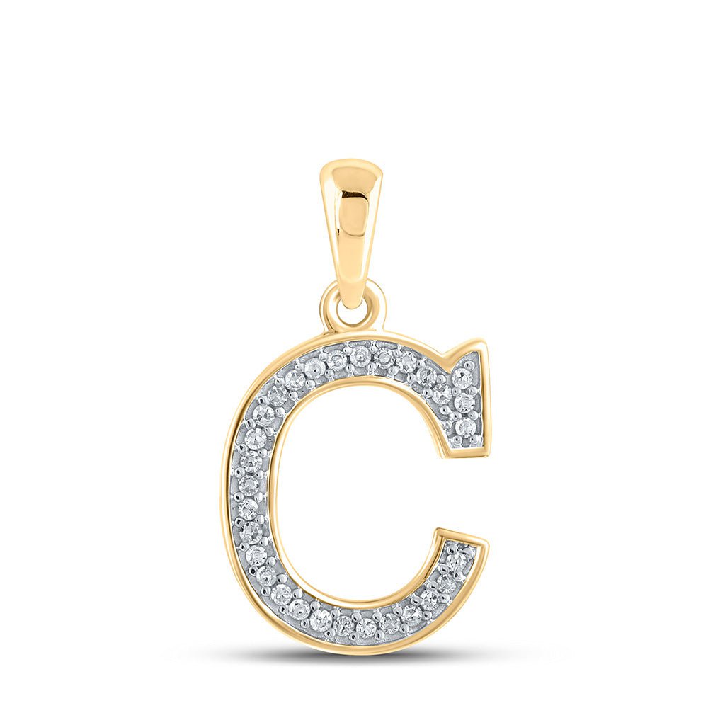 GND Diamond Initial & Letter Pendant 10kt Yellow Gold Womens Round Diamond Initial C Letter Pendant 1/12 Cttw