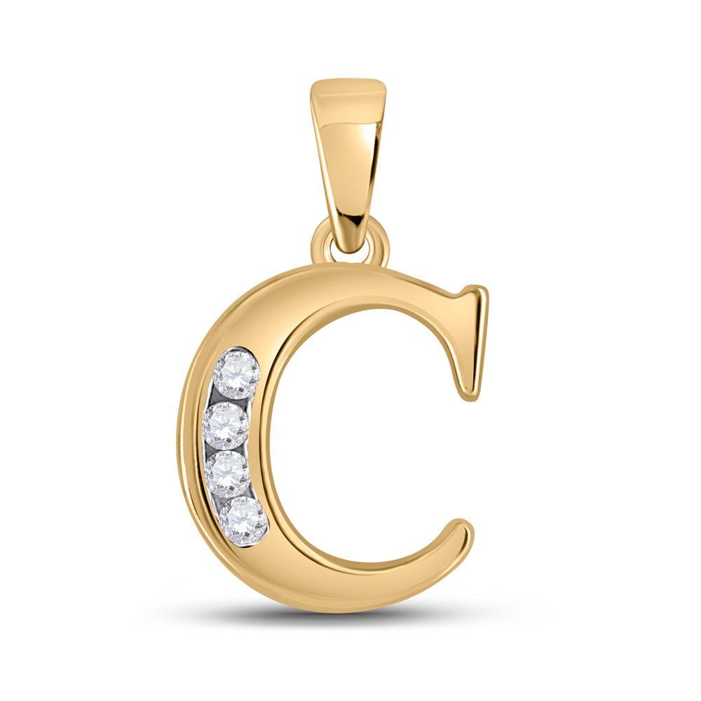 GND Diamond Initial & Letter Pendant 10kt Yellow Gold Womens Round Diamond Initial C Letter Pendant 1/20 Cttw