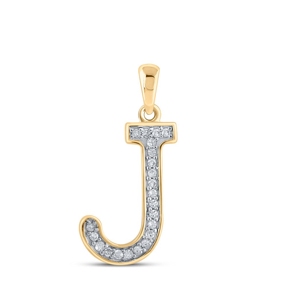 GND Diamond Initial & Letter Pendant 10kt Yellow Gold Womens Round Diamond Initial J Letter Pendant 1/20 Cttw
