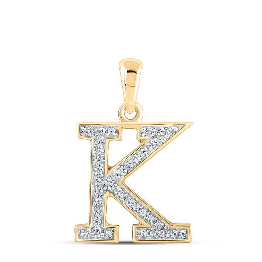 GND Diamond Initial & Letter Pendant 10kt Yellow Gold Womens Round Diamond Initial K Letter Pendant 1/12 Cttw