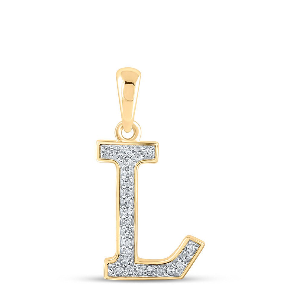 GND Diamond Initial & Letter Pendant 10kt Yellow Gold Womens Round Diamond Initial L Letter Pendant 1/12 Cttw