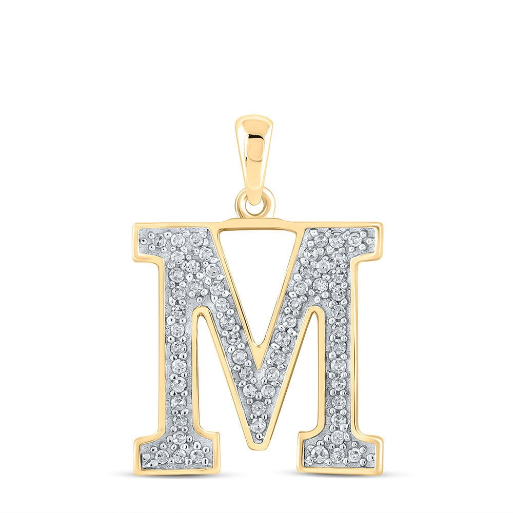 GND Diamond Initial & Letter Pendant 10kt Yellow Gold Womens Round Diamond Initial M Letter Pendant 1/10 Cttw