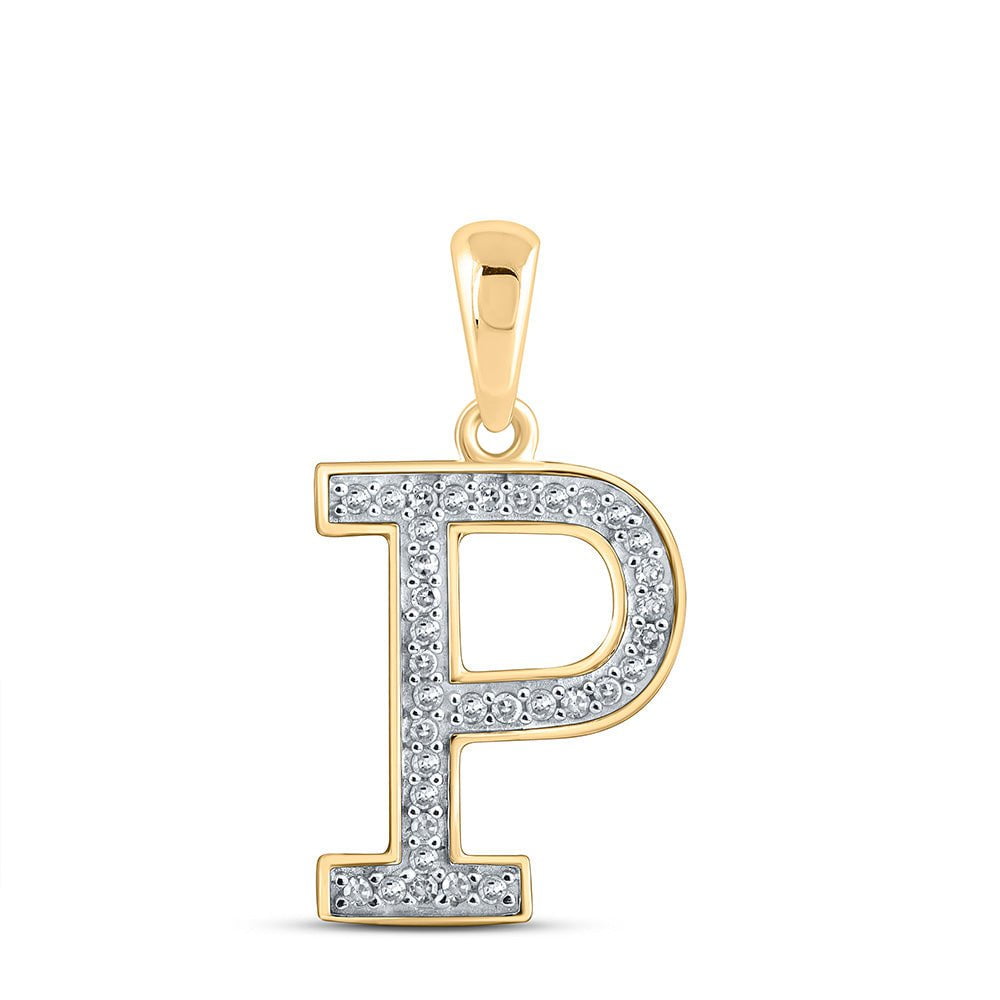 GND Diamond Initial & Letter Pendant 10kt Yellow Gold Womens Round Diamond Initial P Letter Pendant 1/10 Cttw