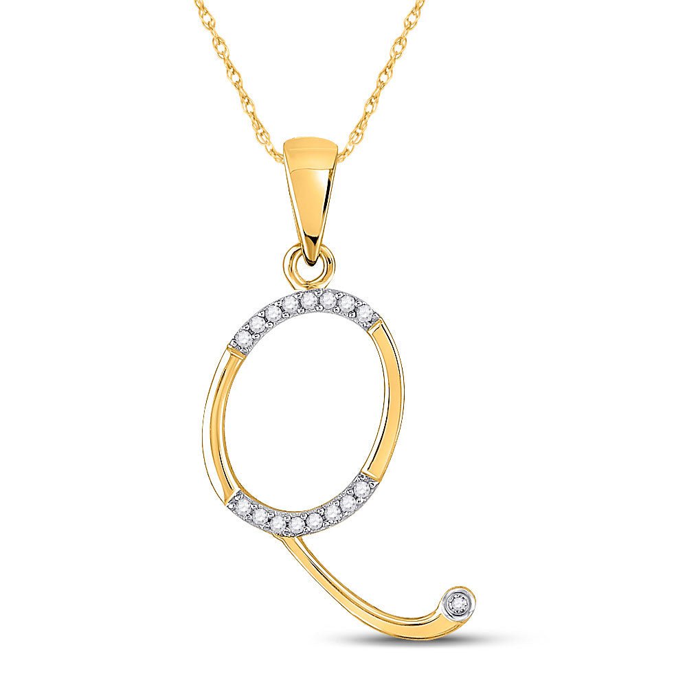 GND Diamond Initial & Letter Pendant 10kt Yellow Gold Womens Round Diamond Initial Q Letter Pendant 1/12 Cttw