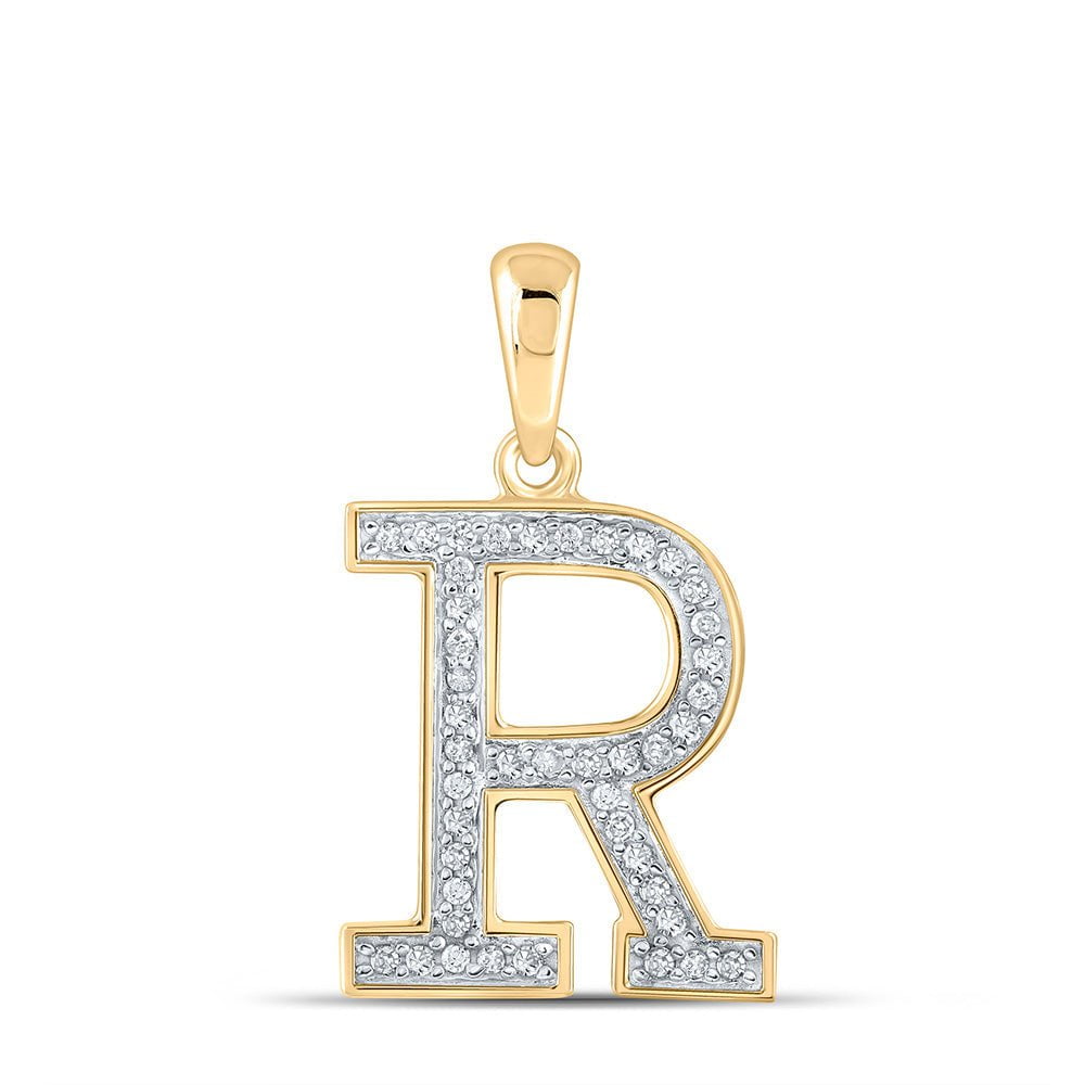 GND Diamond Initial & Letter Pendant 10kt Yellow Gold Womens Round Diamond Initial R Letter Pendant 1/12 Cttw